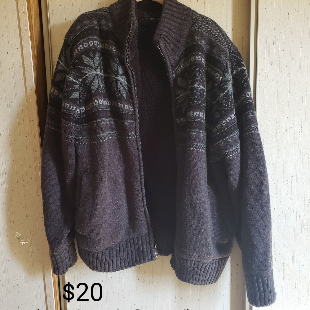 Men's Black Patterned Zip-Up Sweater